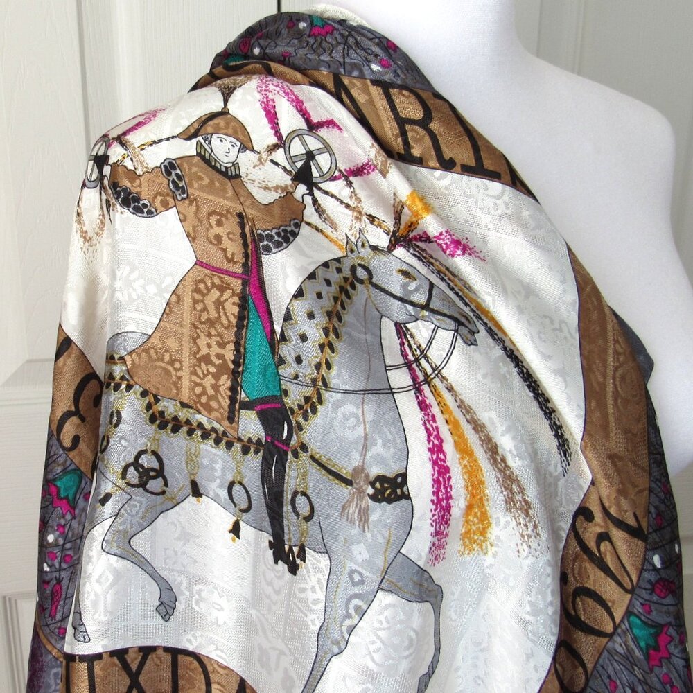 HERMES 1837 Feux D'Artifice Scarf Wrap Foulard Gray Lavender 1990 ed. Vintage - Picture 9 of 11